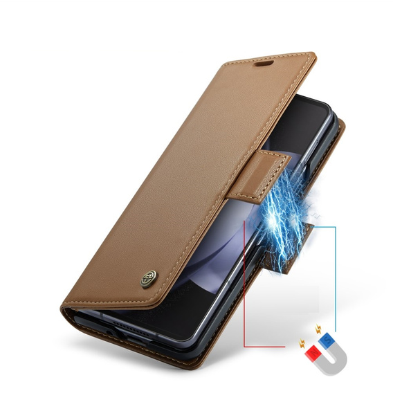 Etui z klapką CASEME do Samsung Galaxy Z Fold6 5G, Litchi Wallet, brązowe