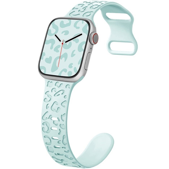 Pasek Silikonowy do Apple Watch 1/2/3/4/5/6/7/8/9/10/11/SE Ultra 1/2/3 42/44/45/46/49mm, Leopard, Turkusowy