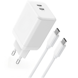 SZYBKA 2x USB-C PD 45W GAN + KABEL 1M do IPHONE 16 Pro/Plus/Max