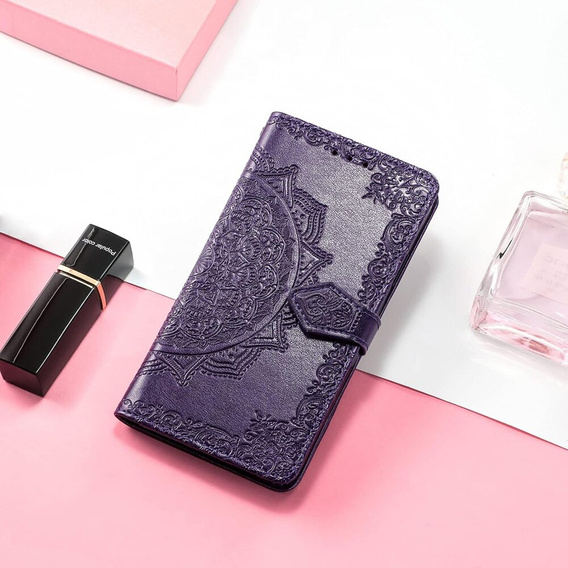Etui z klapką do Motorola Moto E14, Mandala, fioletowe