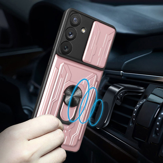 Etui pancerne do Samsung Galaxy A54 5G, Camera Slide Card Slot, różowe rose gold