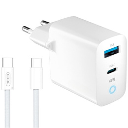 Zestaw Ładowarka Sieciowa 65W GaN 1x USB-C 1x USB-A + Kabel USB-C 1M