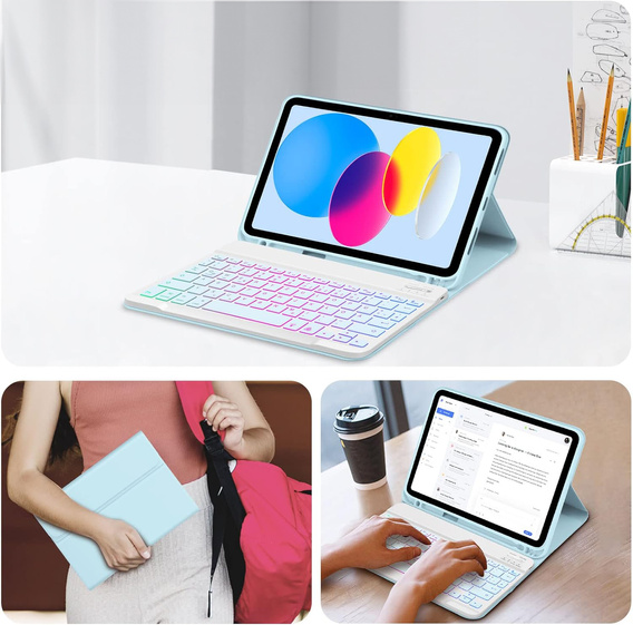 Etui z podświetlaną klawiaturą bluetooth do iPad 10.9" 2022 (10 gen.) / iPad 11" 2025 A16 (11 gen.), niebieskie