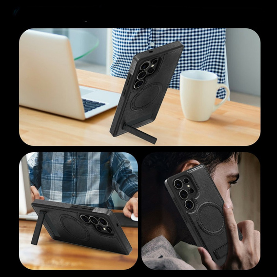 Etui skórzane z podstawką do Samsung Galaxy S25 Ultra – kompatybilne z MagSafe, czarne