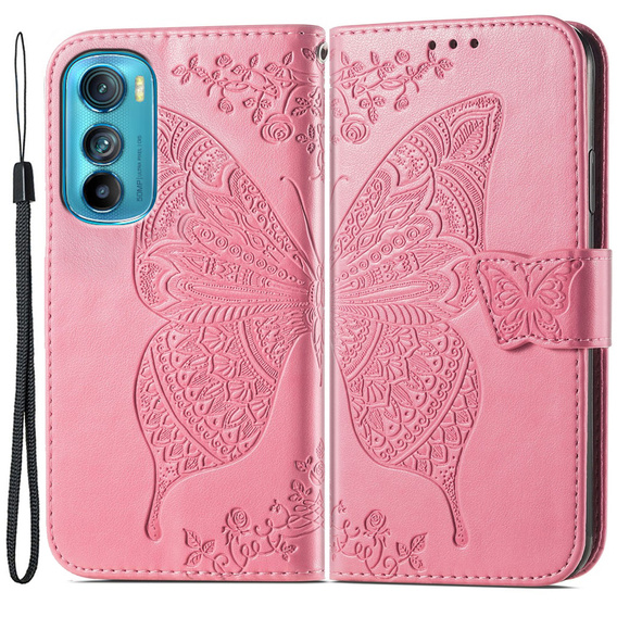 Etui z klapką do Motorola Edge 30, Butterfly, różowe