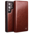 Etui z klapką do Samsung Galaxy S24 Ultra, QIALINO Leather Wallet, brązowe