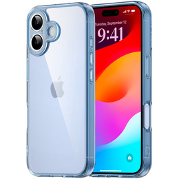 Etui do iPhone 17, z ochroną aparatu, przezroczyste z niebieską ramką