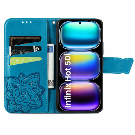 Etui z klapką do Infinix Hot 50i 4G, Butterfly, niebieskie