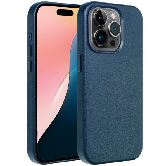 Skórzane Etui do MagSafe do iPhone 16 Pro, niebieskie + Szkło Hartowane 9H