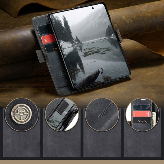 Etui CASEME do Samsung Galaxy Z Fold7 5G, Leather Wallet Case, czarne