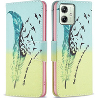 Etui z klapką do Motorola Moto G54 5G, Wallet, Feather niebieskie / żółte