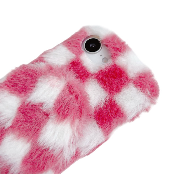 Etui do iPhone 16e, Fluffy Checkered Case, z lusterkiem, różowe