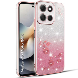 Etui do Motorola Moto G56 5G, Glitter Flower, różowe rose gold
