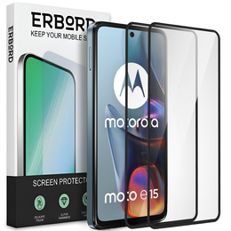 2x Szkło Hartowane do Motorola Moto E15 / G05 / G15 / G15 Power, ERBORD 3D pełne, szybka na cały ekran