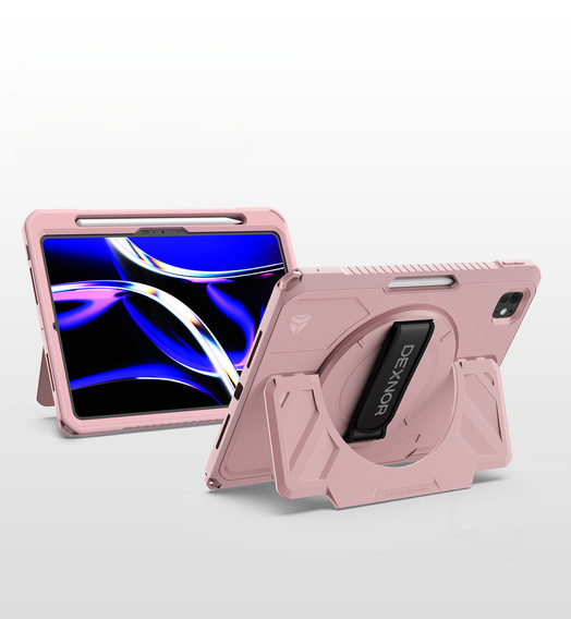 Etui Dexnor 360° do iPad Pro 11 2024 (5 gen.), z paskiem i miejscem na rysik - różowe