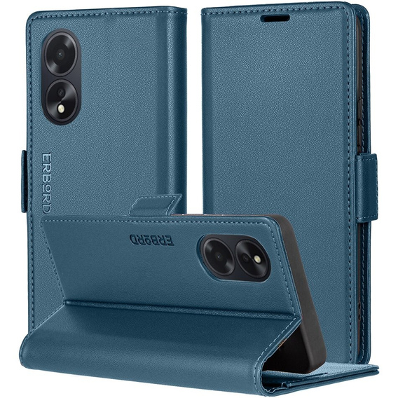 Etui do Oppo A60, ERBORD Glossy Litchi, portfel z klapką, niebieskie