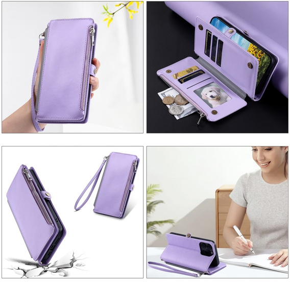 Etui z klapką do Xiaomi Redmi 14C / Xiaomi Poco C75, Wallet Zipper Pocket, fioletowe