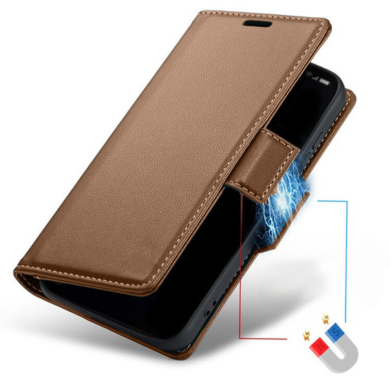 Etui do Oppo A60, ERBORD Glossy Litchi, portfel z klapką, brązowe