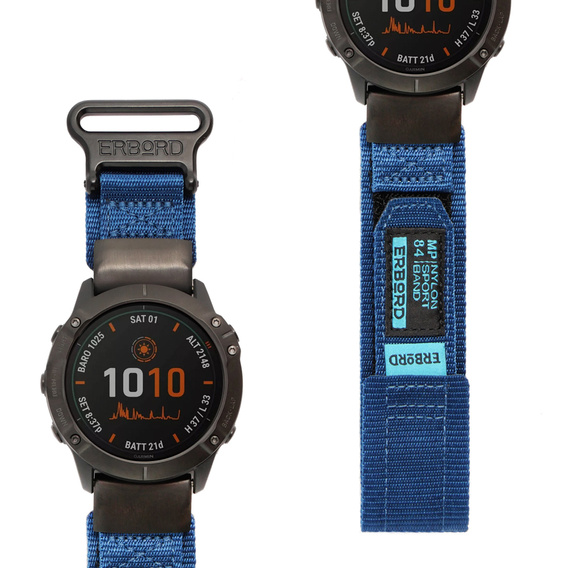 Pasek Nylonowy ERBORD MP84 do zegarków Garmin Quickfit 26mm, Niebieski, Rozmiar M/L