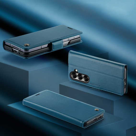 Etui z klapką CASEME do Samsung Galaxy Z Fold7 5G Litchi Wallet – niebieskie