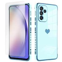 Zestaw Etui do Samsung Galaxy A54 5G, Electro heart, Niebieskie + szkło