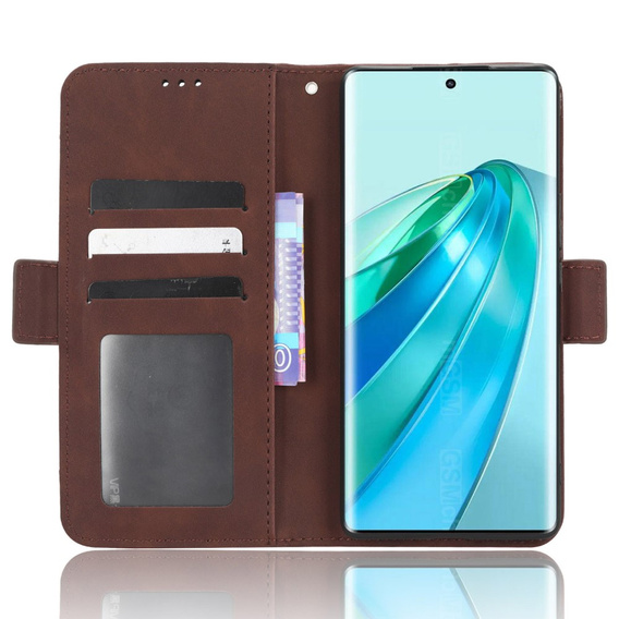 Etui z klapką do Honor Magic 5 Lite 5G, Card Slot, brązowe