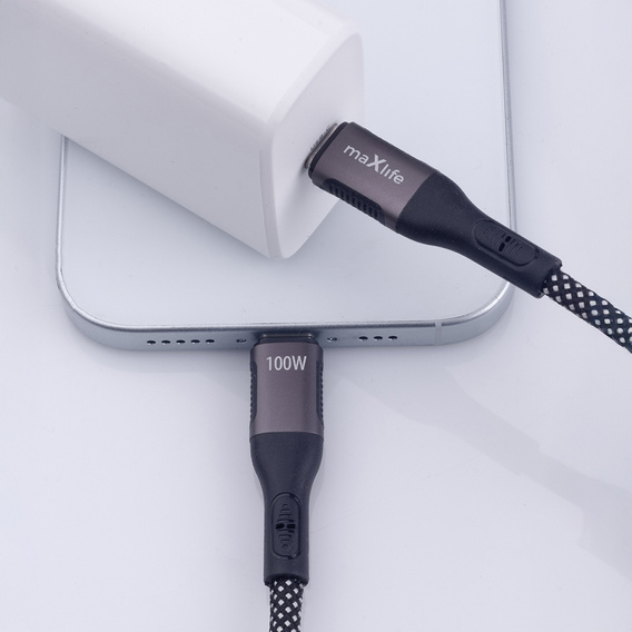 Maxlife kabel magnetyczny nylonowy MXUC-11 USB-C – USB-C 1,0 m 100W, czarny