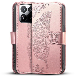 Etui z klapką do Xiaomi 15T Pro, Butterfly, różowe rose gold