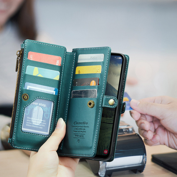 Etui z klapką do Samsung Galaxy A17 5G, portfelowe z zamkiem i paskami - zielone