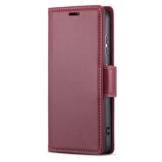 Etui do Samsung Galaxy S25, ERBORD Glossy Litchi, portfel z klapką, czerwone