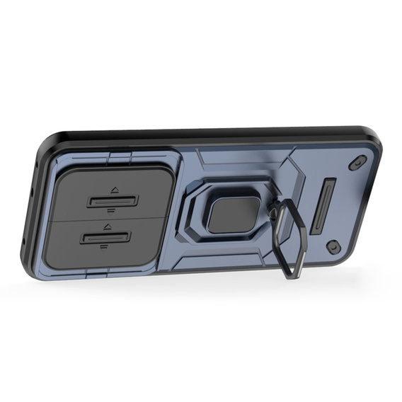 Etui pancerne do Realme 14 Pro+ 5G, z osłoną aparatu i podstawką, niebieskie