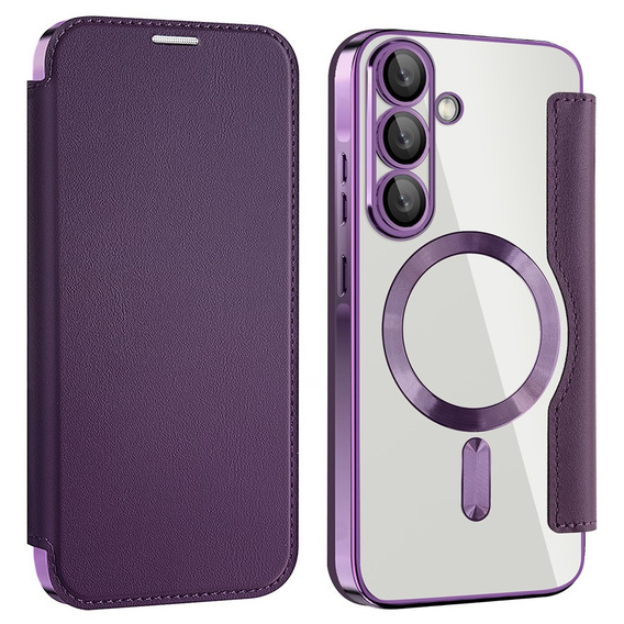 Etui z klapką do Samsung Galaxy A56 5G, RFID Wallet MagSafe z ochroną aparatu, fioletowe