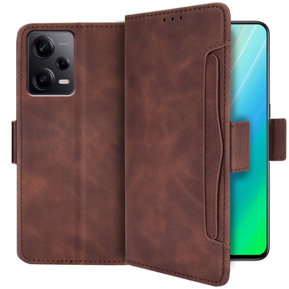 Etui z klapką do Xiaomi Redmi Note 12 Pro+ 5G, Card Slot, brązowe