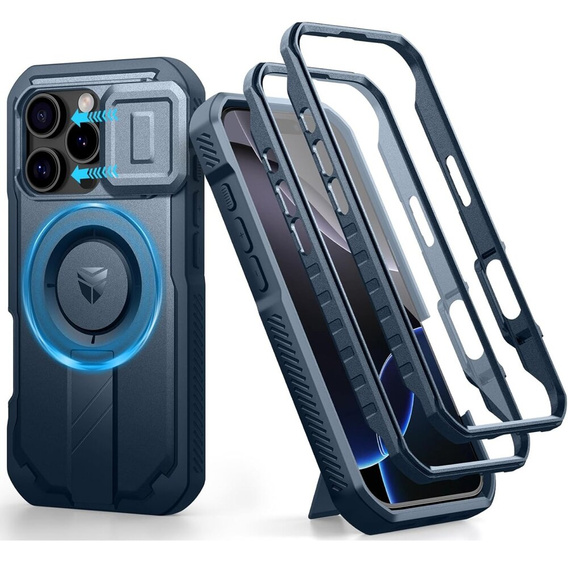 Etui pancerne Dexnor CamProtect z MagSafe do iPhone 16 Pro – niebieskie