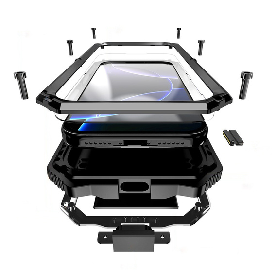 Etui pancerne do iPhone 17 Pro Max, R-JUST, z podstawką, czarne