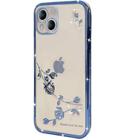 Etui do iPhone 15 Plus, Glitter Flower, niebieskie