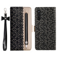 Etui z klapką do Samsung Galaxy A25 5G, Wallet Pocket Zipper Lace, czarne