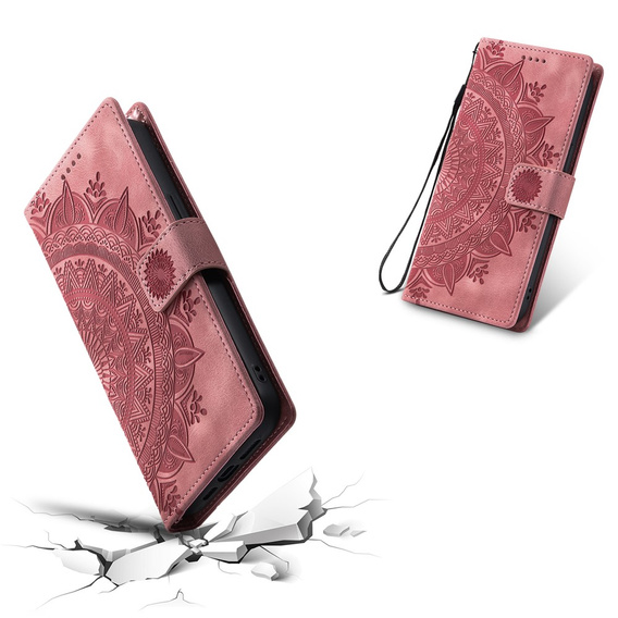 Etui portfelowe z motywem kwiatowym do Motorola Moto G56 5G – Różowe rose gold