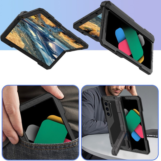Etui pancerne do Samsung Galaxy Z Fold6 5G, aluminiowe, z podstawką i miejscem na rysik, czarne