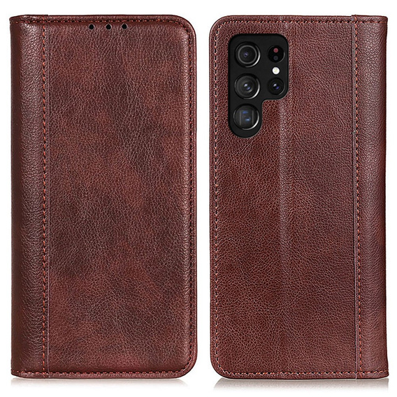 Etui do Samsung Galaxy S25 Ultra, Wallet Litchi Leather, brązowe