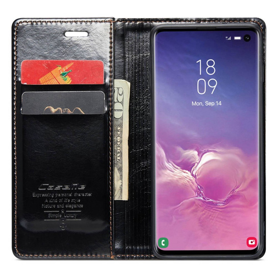 Etui z klapką CASEME do Samsung Galaxy S10, Waxy Textured, czarne