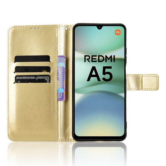 Etui z klapką do Xiaomi Redmi A5, Crazy Horse Wallet, złote