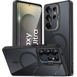 Etui do Samsung Galaxy S25 Ultra, Kickstand Frame, do MagSafe, przezroczyste / czarne + Szkło na ekran