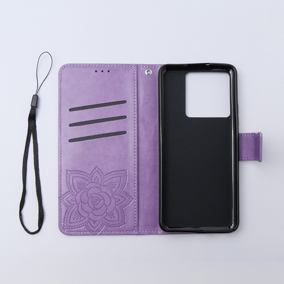 Zestaw Etui z klapką do Xiaomi 13T / 13T Pro, Motyl, fioletowe + Szkło 