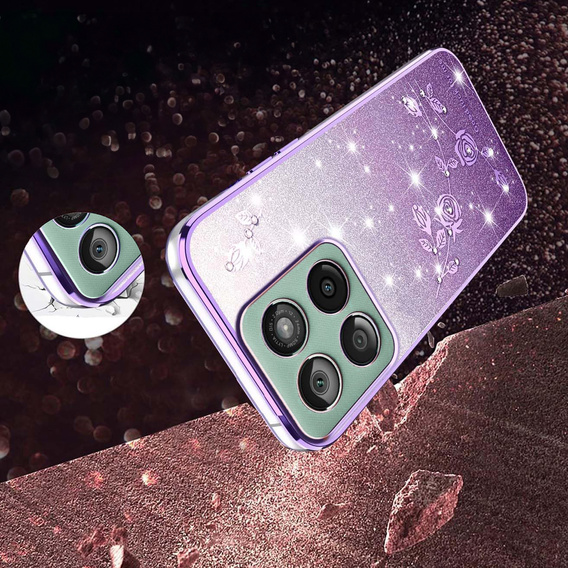Etui do Motorola Edge 70, Glitter Flower, fioletowe