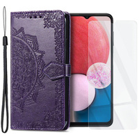 Zestaw Etui z klapką do Samsung Galaxy A13 4G, Mandala, fioletowe + szkło