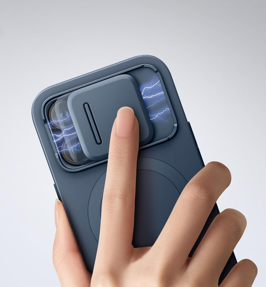 SURITCH Magnetyczne etui ochronne do iPhone 14 Pro z osłoną kamery i podstawką - niebieskie