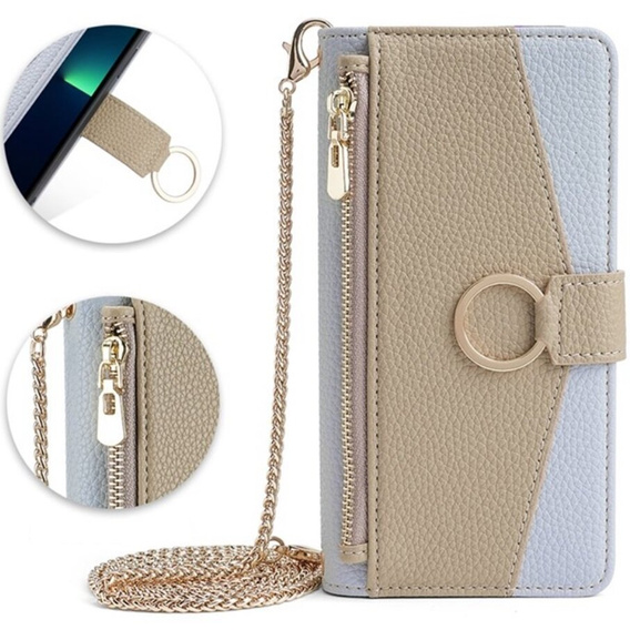 Etui z klapką do Samsung Galaxy S23 Ultra, Wallet Zipper Pocket, z lusterkiem, niebieskie