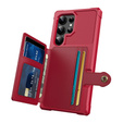 Etui do Samsung Galaxy S25 Ultra z kieszenią na karty, zapięciem na napę – czerwone