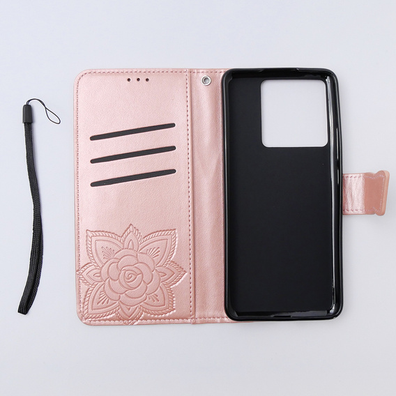 Etui z klapką do Xiaomi 13T / 13T Pro, Butterfly, różowe rose gold